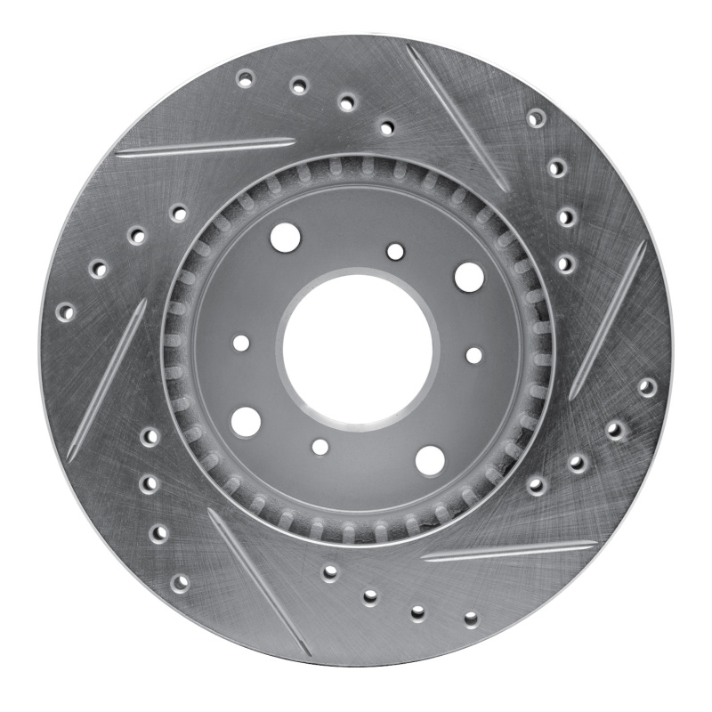Acura CL Brake Rotor (1) - Front Left - R1 Concepts - Drilled & Slotted - Silver - `98-`02